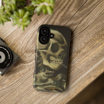 Skull Phone Case - Tough Cases, Macabre Style, Unique Accessories, Perfect for Halloween, Gothic Decor, Edgy Gift Idea | Van Gogh Reimagined, Abstract Twist on  Van Gogh's Skeleton with Burning Cigarette