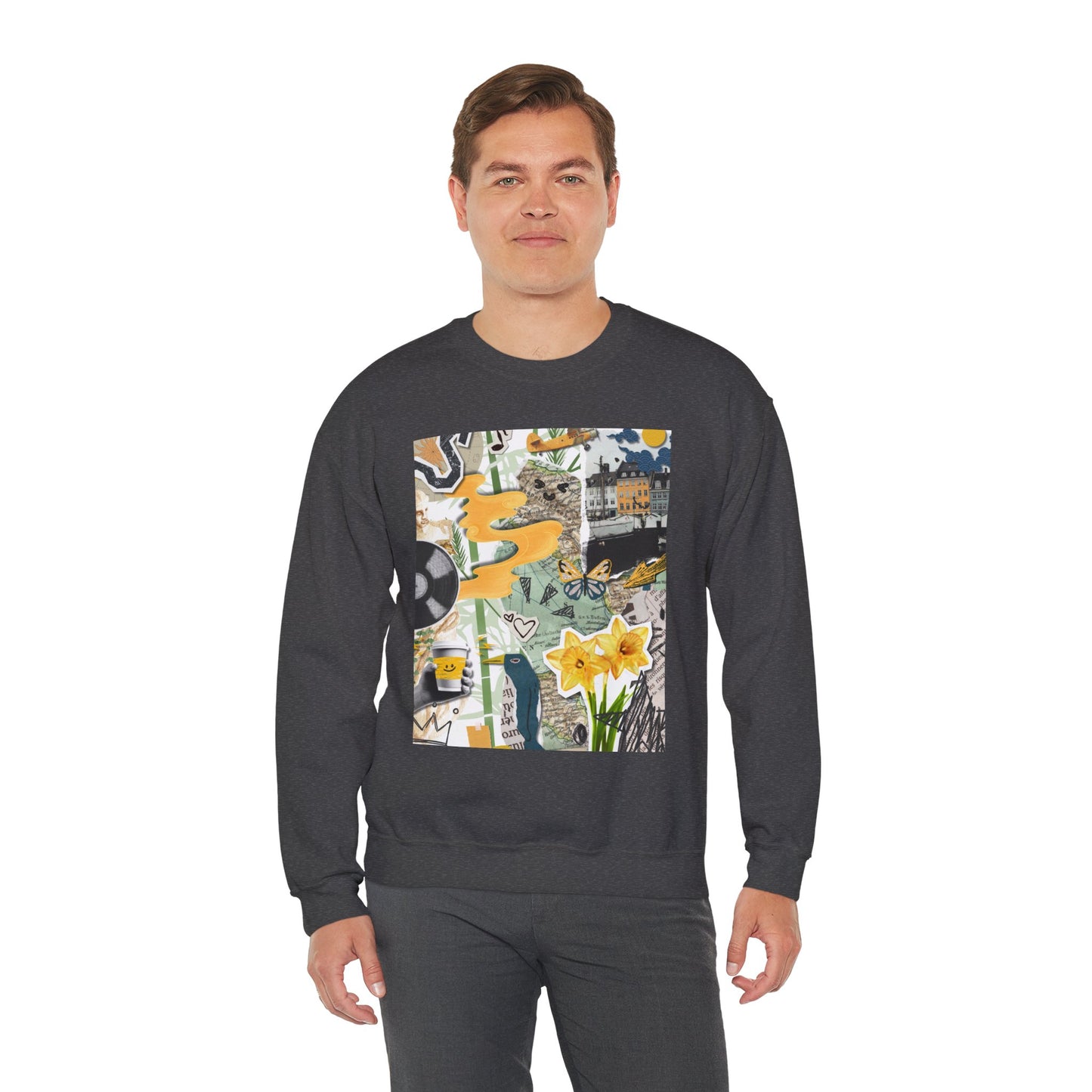 Vibrant Art Sweatshirt for Creatives, Cozy Fall Layering, Gift for Artists, Unique Graphic Pullovers, Casual Everyday Wear, Abstract, Vintage, Collage, Crewneck, Cool Hoodies