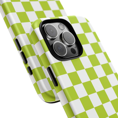 Lively Checker Pattern Phone Case | Tough Cases, Green Checkered Design, Unique Cell Phone Cover, Trendy Accessory, Gift Idea