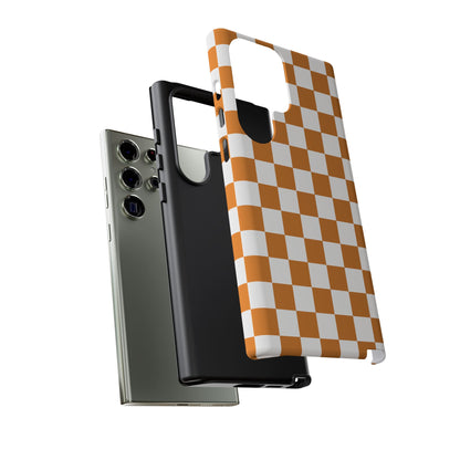 Orange Checkerboard Phone Case, Stylish Tough Cases for Protection, Gift for Friends, Trendy Cell Phone Accessories, Statement Tech Gear