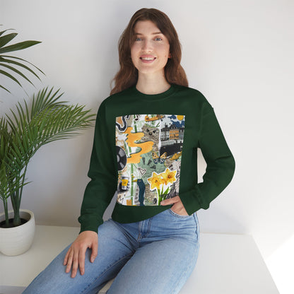 Vibrant Art Sweatshirt for Creatives, Cozy Fall Layering, Gift for Artists, Unique Graphic Pullovers, Casual Everyday Wear, Abstract, Vintage, Collage, Crewneck, Cool Hoodies