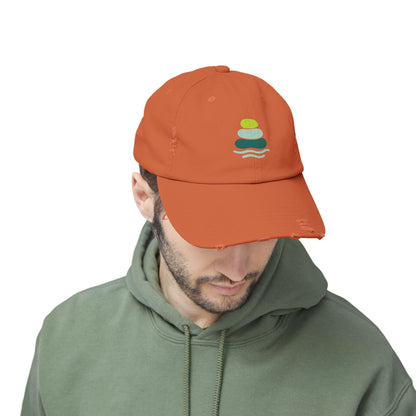 Relaxed Unisex Distressed Cap with Peaceful Stone Design, Casual Hat for Nature Lovers, Summer Accessory, Gift for Her/Him, Outdoor Wear, Serene, Mindfulness Gifts
