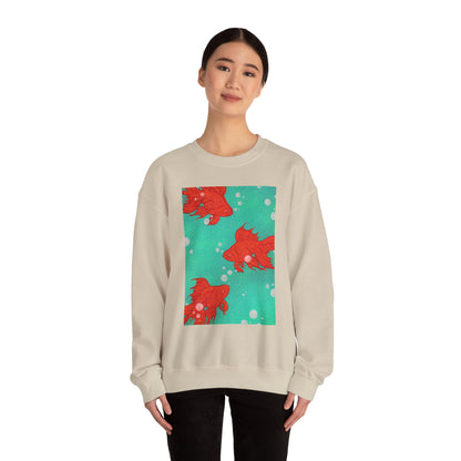 Colorful Fish Graphic Crewneck Sweatshirt, Cozy Unisex Sweater, Fun Graphic Top, Ideal Gift for Fish Lovers, Casual Everyday Wear, Comfy Goldfish Crewneck