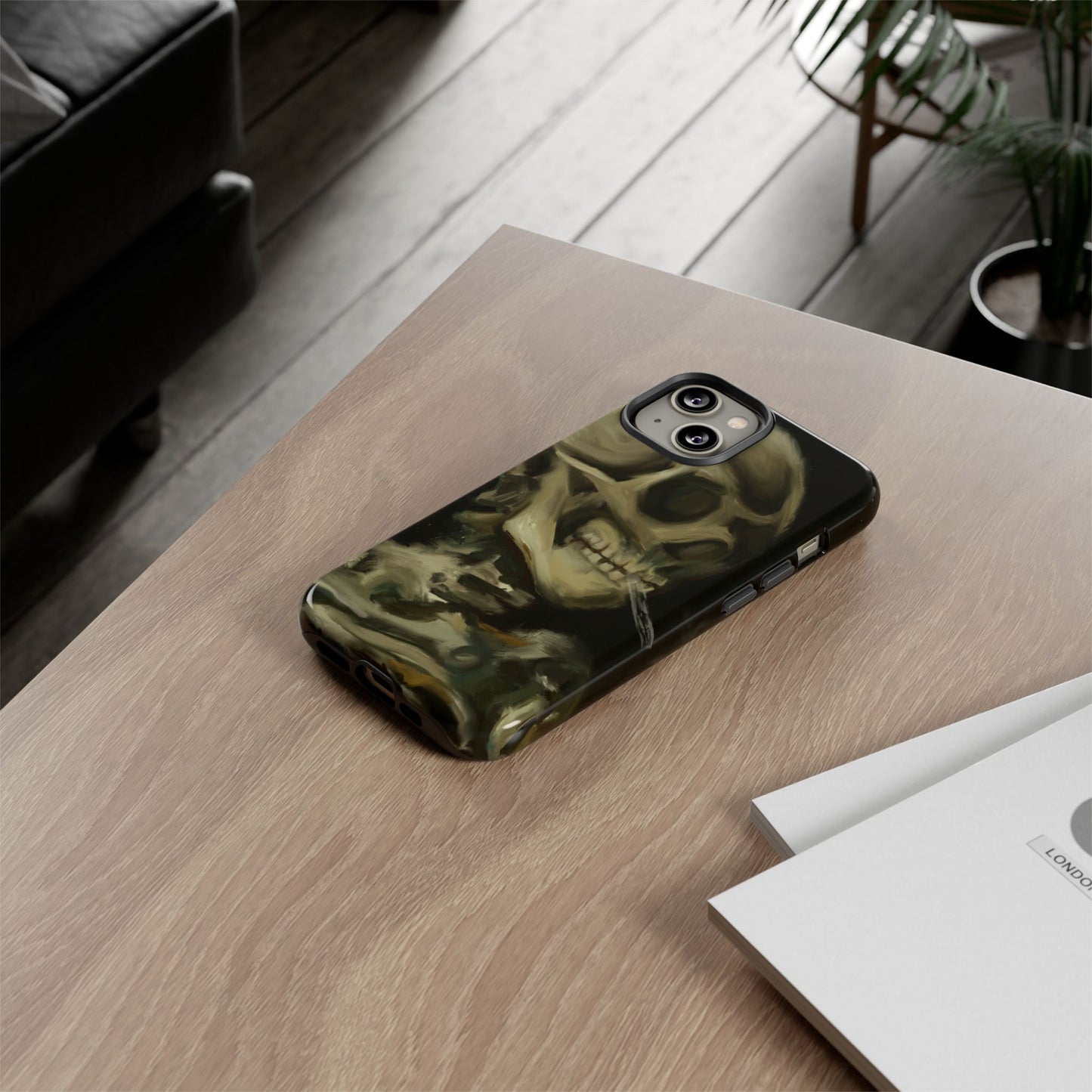 Skull Phone Case - Tough Cases, Macabre Style, Unique Accessories, Perfect for Halloween, Gothic Decor, Edgy Gift Idea | Van Gogh Reimagined, Abstract Twist on  Van Gogh's Skeleton with Burning Cigarette