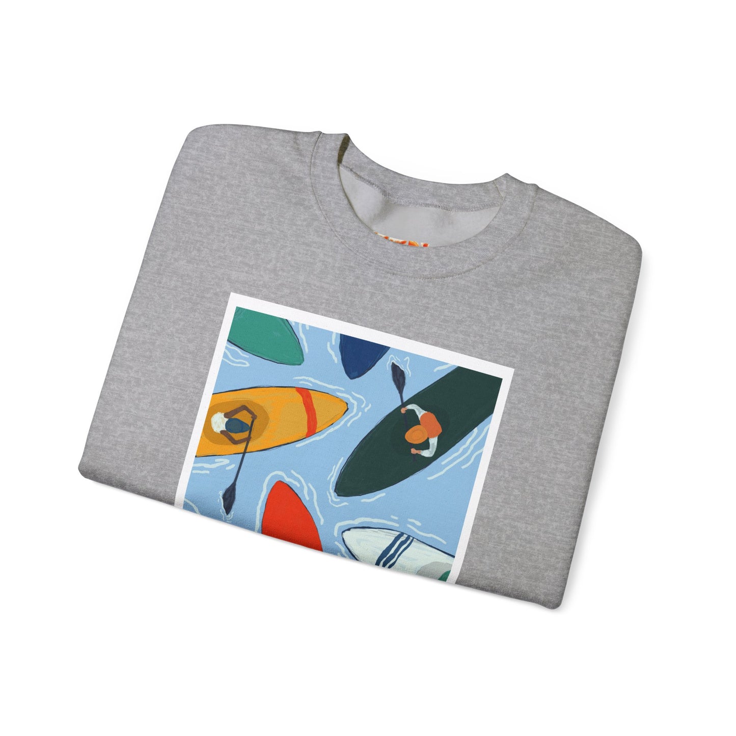 Colorful Kayak Print Crewneck Sweatshirt, Cozy Unisex Pullover, Perfect for Outdoor Lovers, Kayaking Gift, Summer Vibes, Artsy Crewneck, Comfy Pullover, Funky, Quirky Art