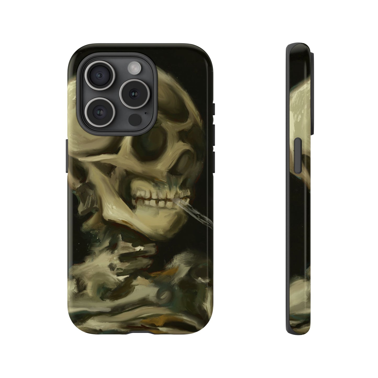 Skull Phone Case - Tough Cases, Macabre Style, Unique Accessories, Perfect for Halloween, Gothic Decor, Edgy Gift Idea | Van Gogh Reimagined, Abstract Twist on  Van Gogh's Skeleton with Burning Cigarette