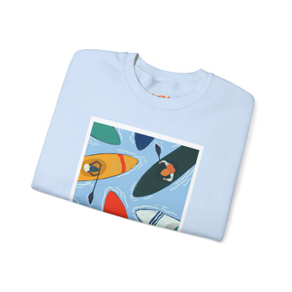 Colorful Kayak Print Crewneck Sweatshirt, Cozy Unisex Pullover, Perfect for Outdoor Lovers, Kayaking Gift, Summer Vibes, Artsy Crewneck, Comfy Pullover, Funky, Quirky Art