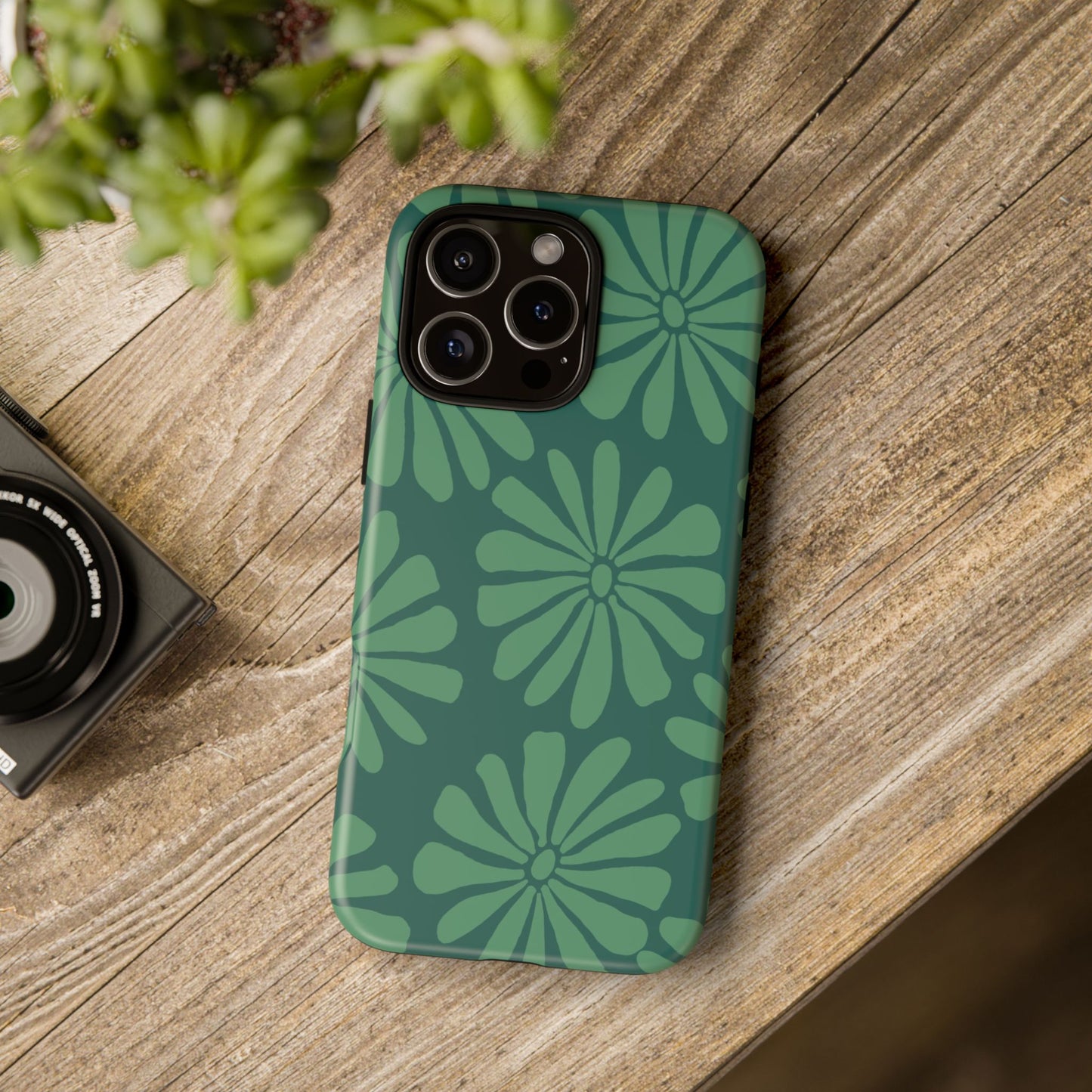 Stylish iPhone Case, Floral Phone Cover, Tough Phone Cases, Green Daisy Design, Unique Gift for Her, Spring Accessories