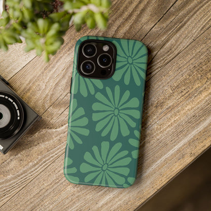 Stylish iPhone Case, Floral Phone Cover, Tough Phone Cases, Green Daisy Design, Unique Gift for Her, Spring Accessories
