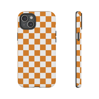 Orange Checkerboard Phone Case, Stylish Tough Cases for Protection, Gift for Friends, Trendy Cell Phone Accessories, Statement Tech Gear