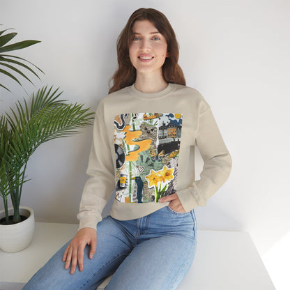 Vibrant Art Sweatshirt for Creatives, Cozy Fall Layering, Gift for Artists, Unique Graphic Pullovers, Casual Everyday Wear, Abstract, Vintage, Collage, Crewneck, Cool Hoodies