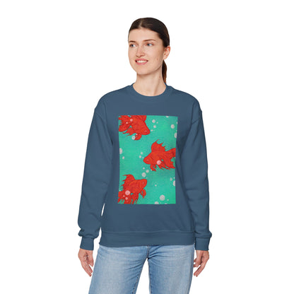 Colorful Fish Graphic Crewneck Sweatshirt, Cozy Unisex Sweater, Fun Graphic Top, Ideal Gift for Fish Lovers, Casual Everyday Wear, Comfy Goldfish Crewneck