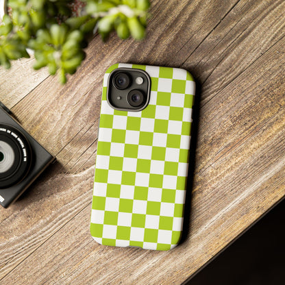 Lively Checker Pattern Phone Case | Tough Cases, Green Checkered Design, Unique Cell Phone Cover, Trendy Accessory, Gift Idea