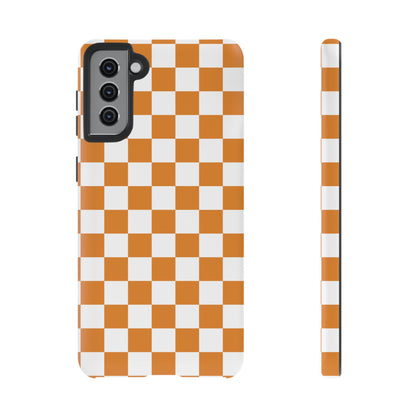 Orange Checkerboard Phone Case, Stylish Tough Cases for Protection, Gift for Friends, Trendy Cell Phone Accessories, Statement Tech Gear
