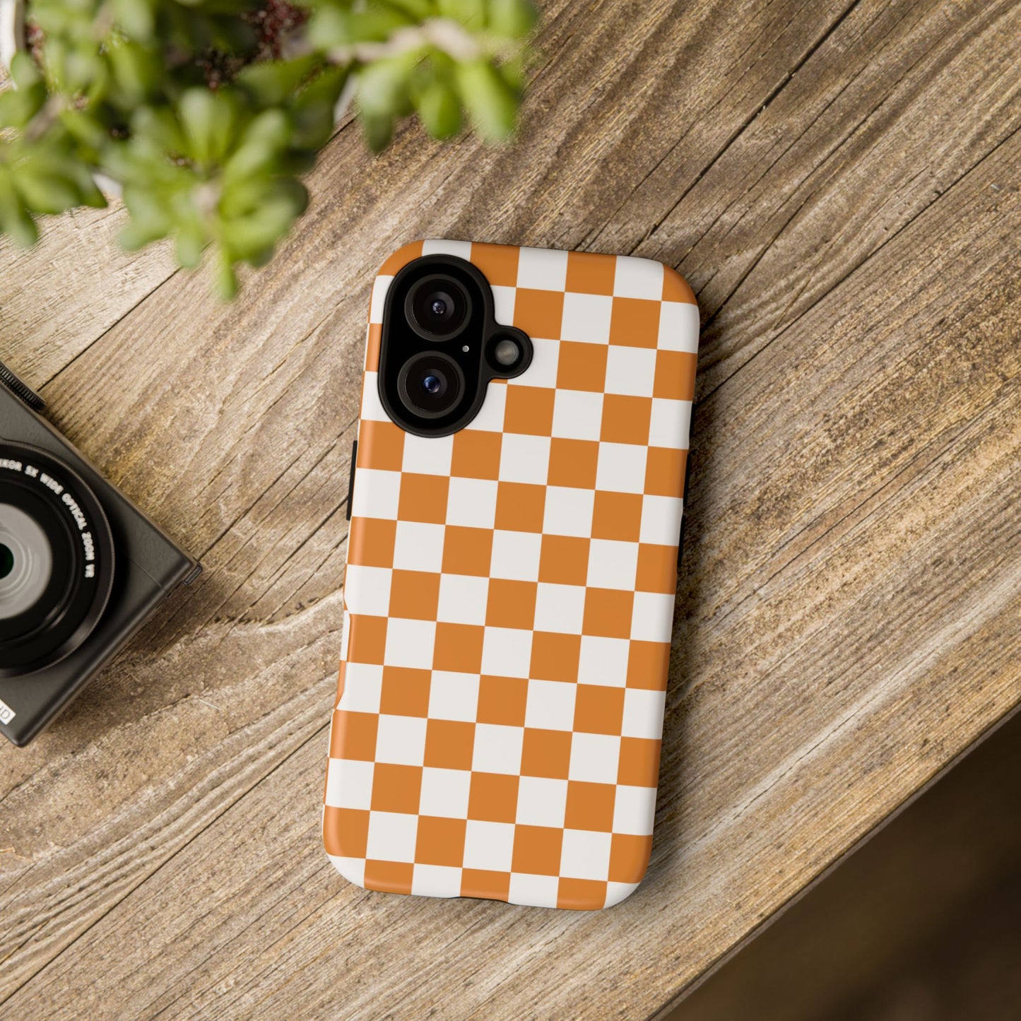 Orange Checkerboard Phone Case, Stylish Tough Cases for Protection, Gift for Friends, Trendy Cell Phone Accessories, Statement Tech Gear