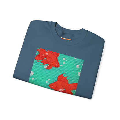 Colorful Fish Graphic Crewneck Sweatshirt, Cozy Unisex Sweater, Fun Graphic Top, Ideal Gift for Fish Lovers, Casual Everyday Wear, Comfy Goldfish Crewneck