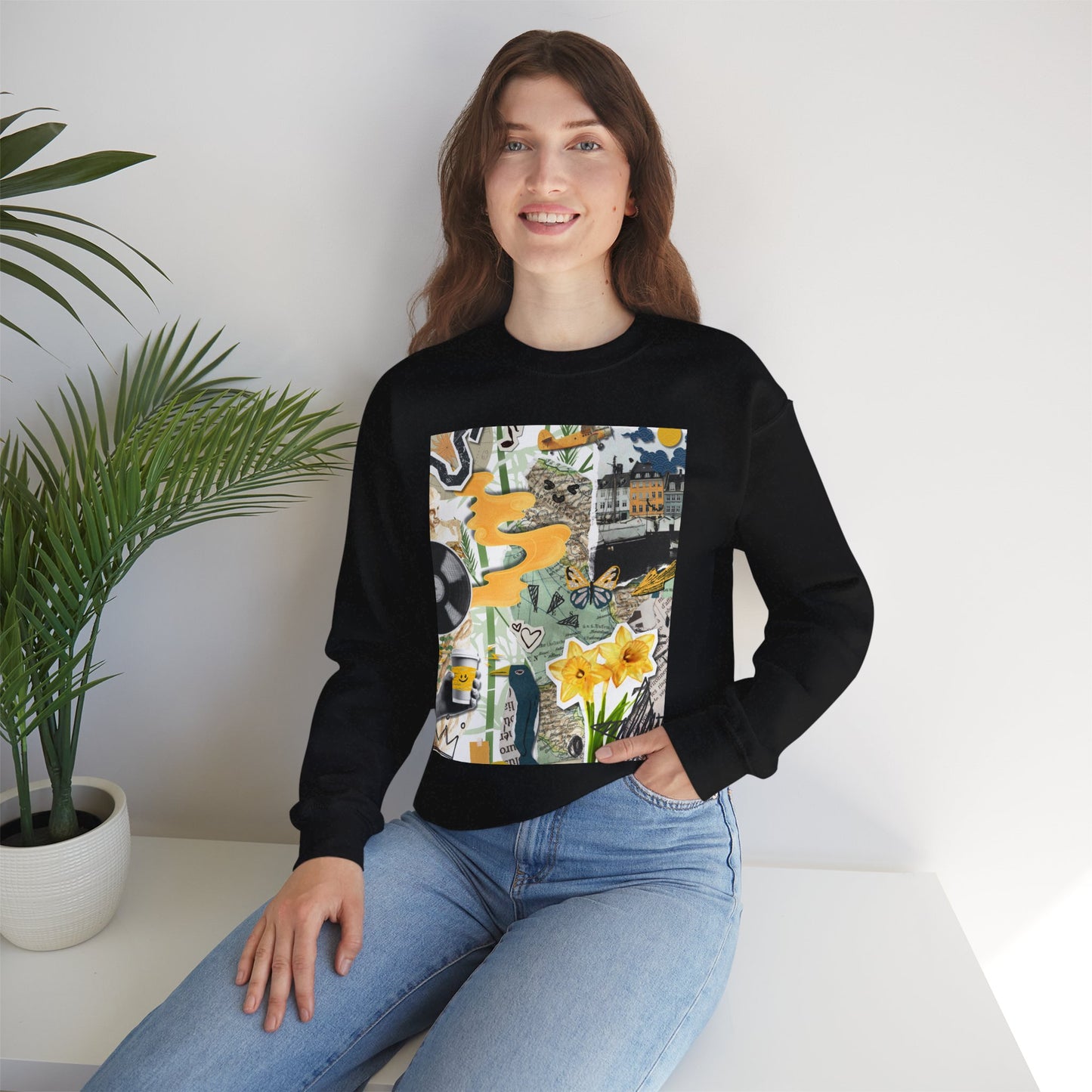 Vibrant Art Sweatshirt for Creatives, Cozy Fall Layering, Gift for Artists, Unique Graphic Pullovers, Casual Everyday Wear, Abstract, Vintage, Collage, Crewneck, Cool Hoodies
