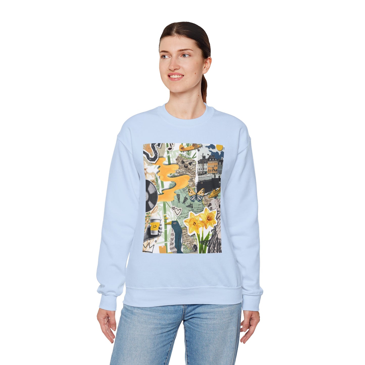 Vibrant Art Sweatshirt for Creatives, Cozy Fall Layering, Gift for Artists, Unique Graphic Pullovers, Casual Everyday Wear, Abstract, Vintage, Collage, Crewneck, Cool Hoodies