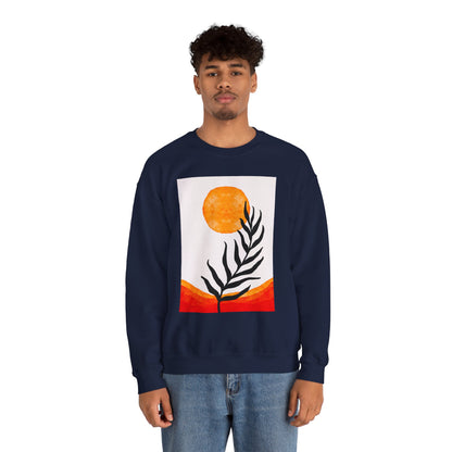 Bohemian Sun & Leaf Crewneck Sweatshirt, Cozy Unisex Sweatshirt, Nature-Inspired Apparel, Fall Fashion, Gift for Nature Lovers