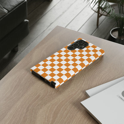 Orange Checkerboard Phone Case, Stylish Tough Cases for Protection, Gift for Friends, Trendy Cell Phone Accessories, Statement Tech Gear