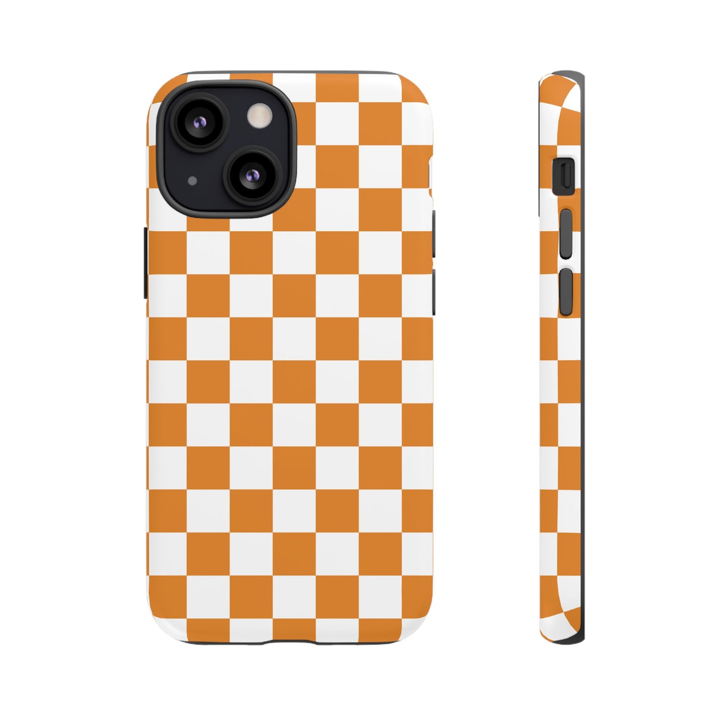 Orange Checkerboard Phone Case, Stylish Tough Cases for Protection, Gift for Friends, Trendy Cell Phone Accessories, Statement Tech Gear