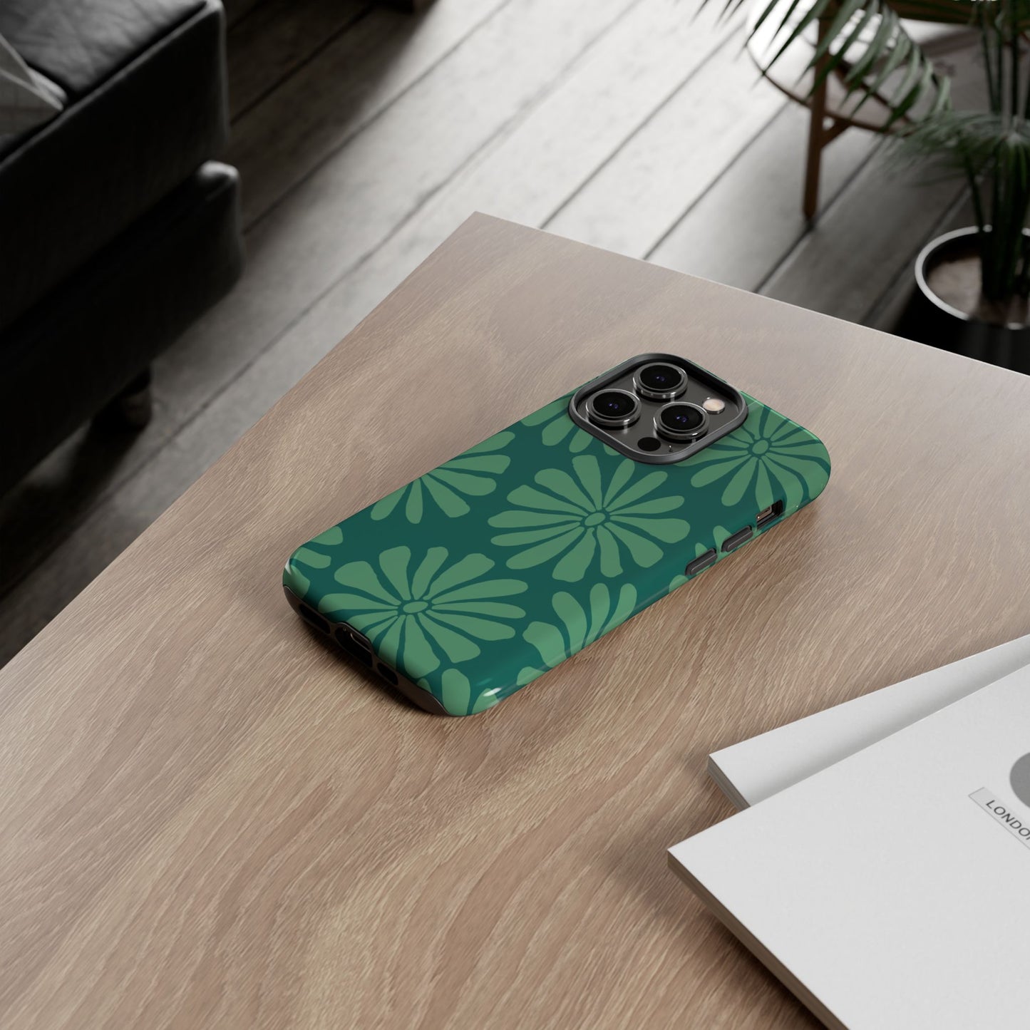Stylish iPhone Case, Floral Phone Cover, Tough Phone Cases, Green Daisy Design, Unique Gift for Her, Spring Accessories