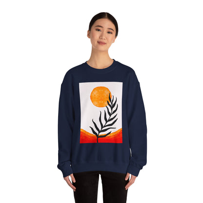 Bohemian Sun & Leaf Crewneck Sweatshirt, Cozy Unisex Sweatshirt, Nature-Inspired Apparel, Fall Fashion, Gift for Nature Lovers