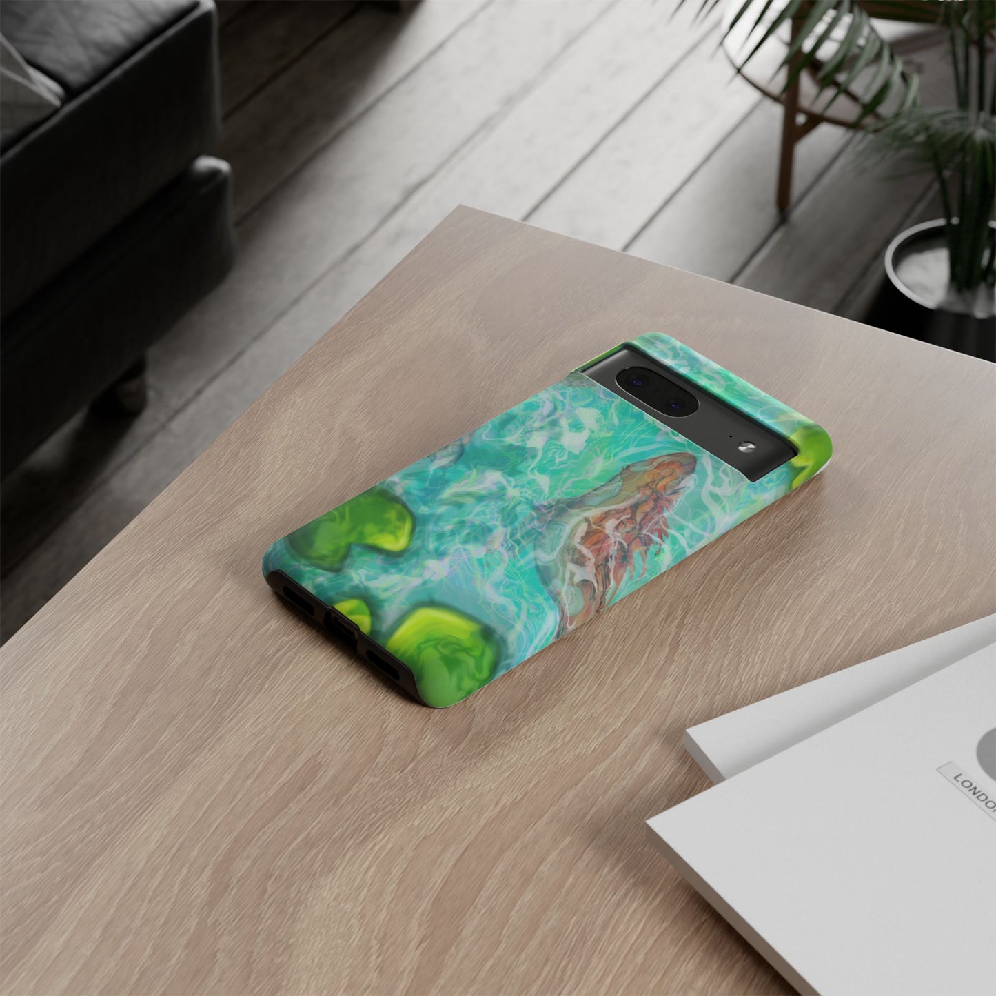 Watercolor Phone Case, Nature Lover Gift, Tough Phone Cover, Phone Accessory, Unique Design for Spring/Summer, Lily Pad, Fish Pond