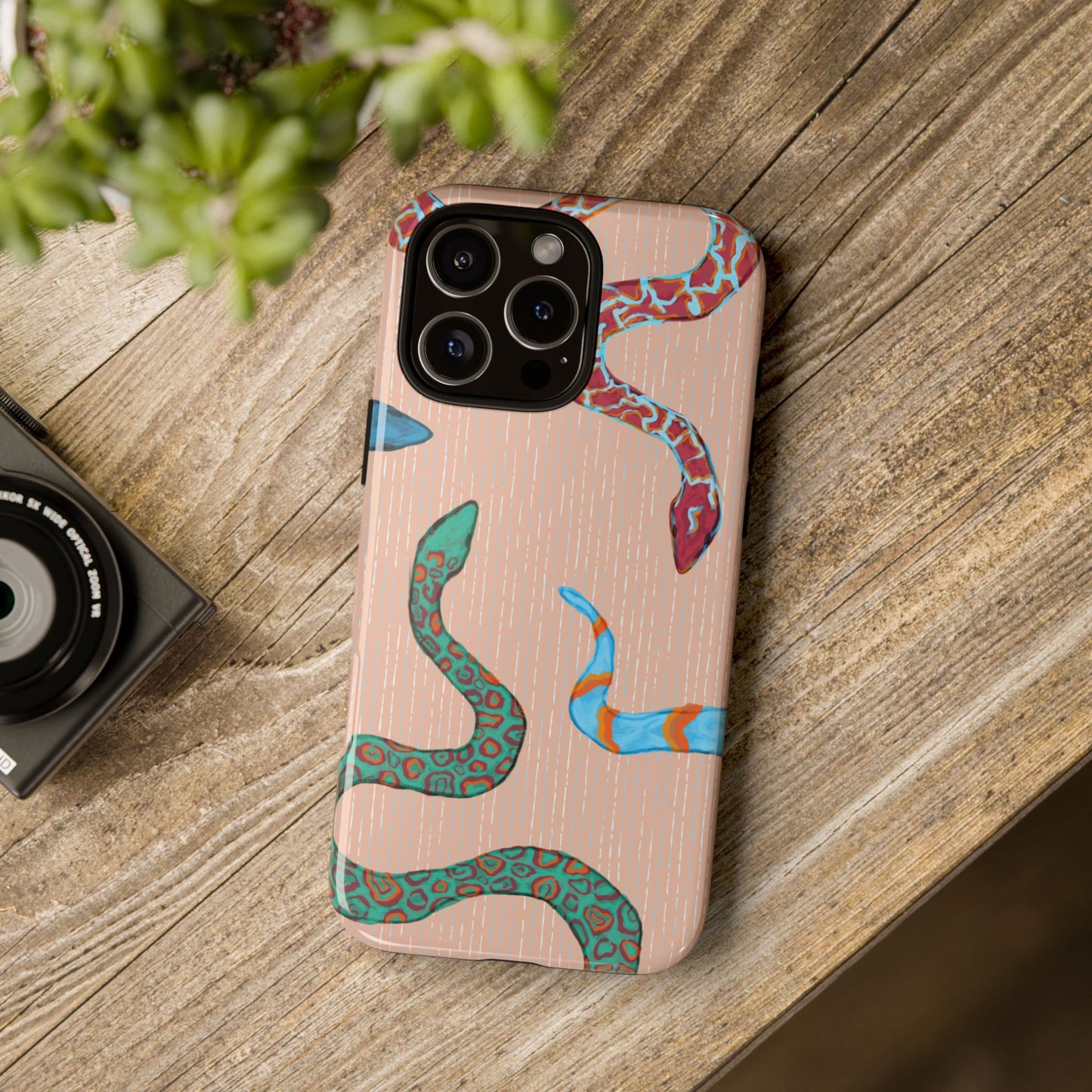 Colorful Snake Phone Case, Tough Phone Case, Unique Phone Cover, Animal Print Case, Gifts for Her, Trendy Accessories