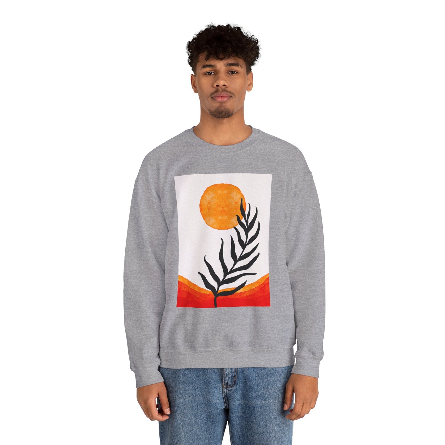 Bohemian Sun & Leaf Crewneck Sweatshirt, Cozy Unisex Sweatshirt, Nature-Inspired Apparel, Fall Fashion, Gift for Nature Lovers