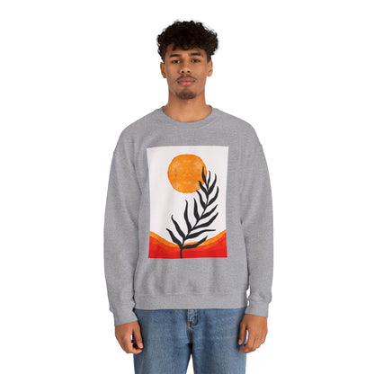 Bohemian Sun & Leaf Crewneck Sweatshirt, Cozy Unisex Sweatshirt, Nature-Inspired Apparel, Fall Fashion, Gift for Nature Lovers