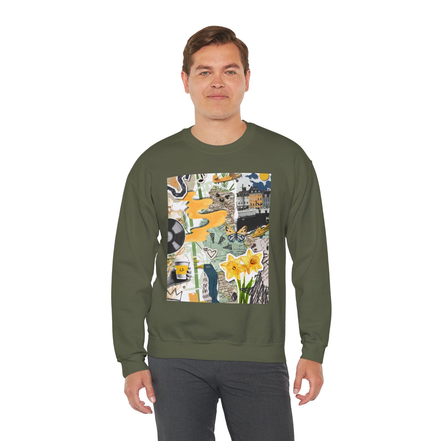 Vibrant Art Sweatshirt for Creatives, Cozy Fall Layering, Gift for Artists, Unique Graphic Pullovers, Casual Everyday Wear, Abstract, Vintage, Collage, Crewneck, Cool Hoodies