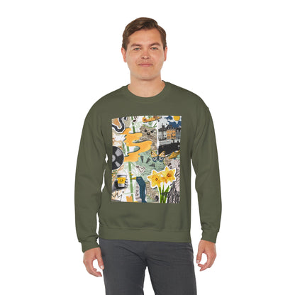 Vibrant Art Sweatshirt for Creatives, Cozy Fall Layering, Gift for Artists, Unique Graphic Pullovers, Casual Everyday Wear, Abstract, Vintage, Collage, Crewneck, Cool Hoodies