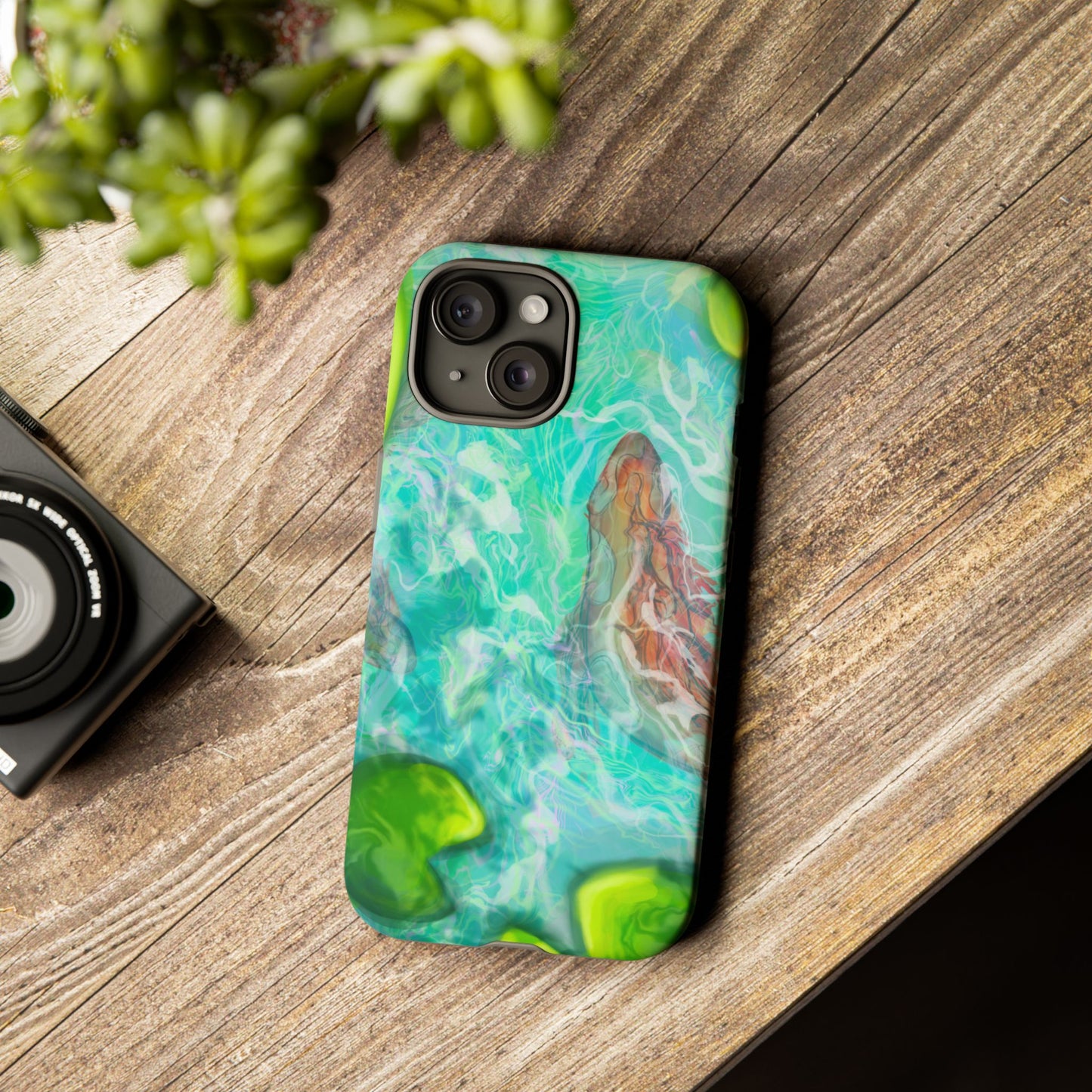 Watercolor Phone Case, Nature Lover Gift, Tough Phone Cover, Phone Accessory, Unique Design for Spring/Summer, Lily Pad, Fish Pond