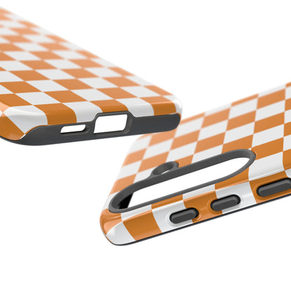 Orange Checkerboard Phone Case, Stylish Tough Cases for Protection, Gift for Friends, Trendy Cell Phone Accessories, Statement Tech Gear