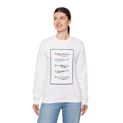 Row of Funky Fish Design Crewneck Sweatshirt - Cozy Unisex Apparel, Perfect for Fishing Lovers, Gift for Nature Enthusiasts, Casual Wear, Artsy Crewnecks, Quirky Fish, Fun Art, Comfy Sweatshirts