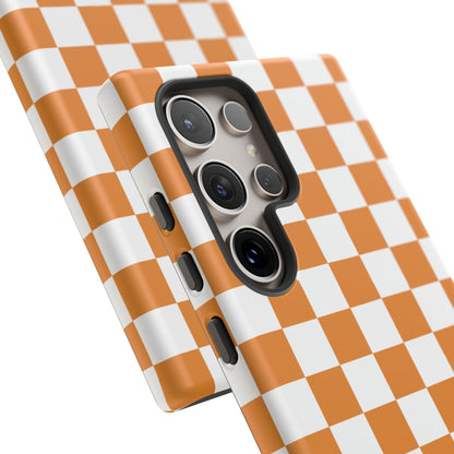 Orange Checkerboard Phone Case, Stylish Tough Cases for Protection, Gift for Friends, Trendy Cell Phone Accessories, Statement Tech Gear