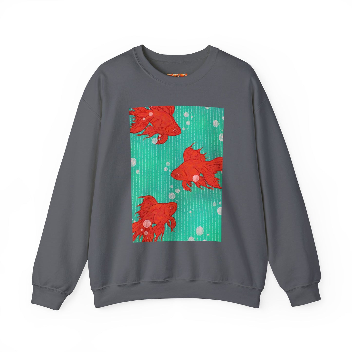 Colorful Fish Graphic Crewneck Sweatshirt, Cozy Unisex Sweater, Fun Graphic Top, Ideal Gift for Fish Lovers, Casual Everyday Wear, Comfy Goldfish Crewneck