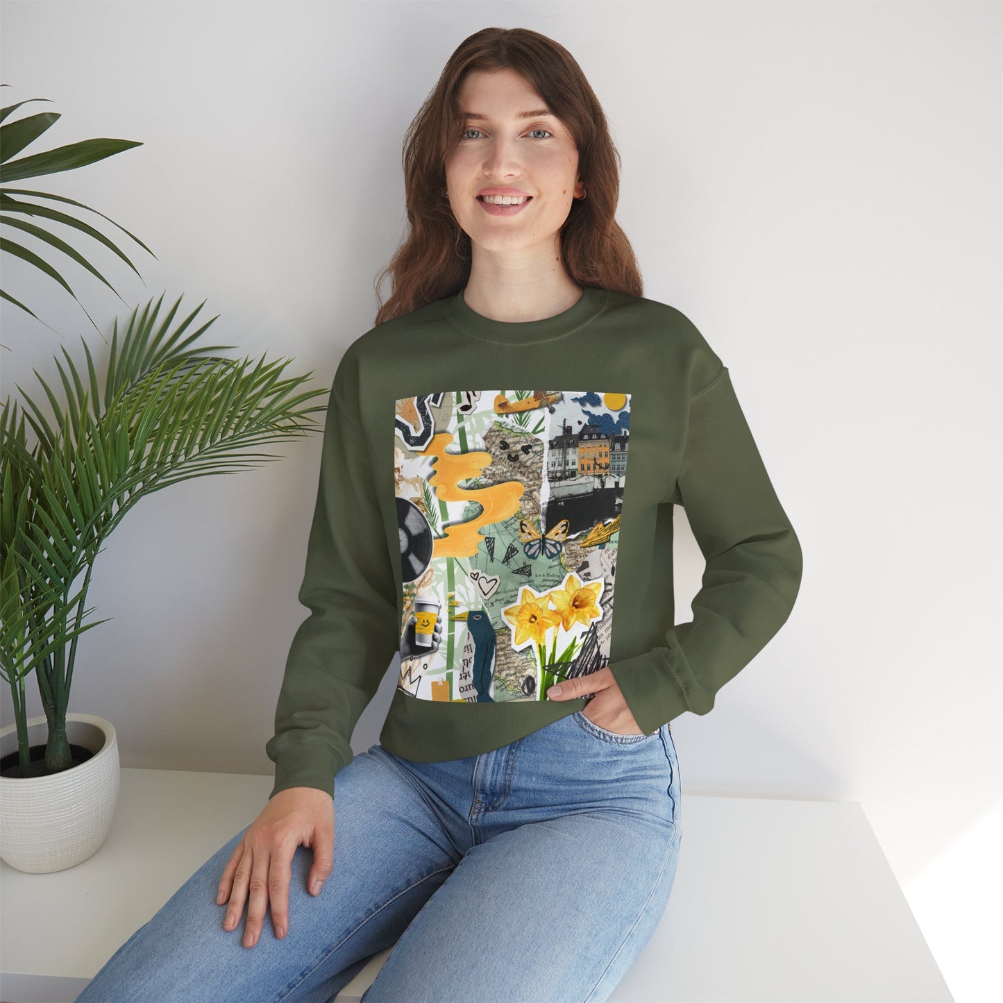 Vibrant Art Sweatshirt for Creatives, Cozy Fall Layering, Gift for Artists, Unique Graphic Pullovers, Casual Everyday Wear, Abstract, Vintage, Collage, Crewneck, Cool Hoodies