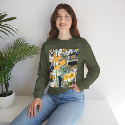 Vibrant Art Sweatshirt for Creatives, Cozy Fall Layering, Gift for Artists, Unique Graphic Pullovers, Casual Everyday Wear, Abstract, Vintage, Collage, Crewneck, Cool Hoodies
