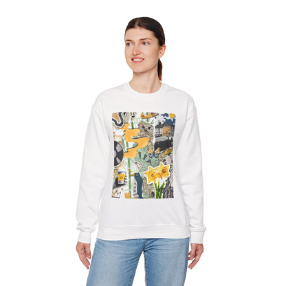 Vibrant Art Sweatshirt for Creatives, Cozy Fall Layering, Gift for Artists, Unique Graphic Pullovers, Casual Everyday Wear, Abstract, Vintage, Collage, Crewneck, Cool Hoodies
