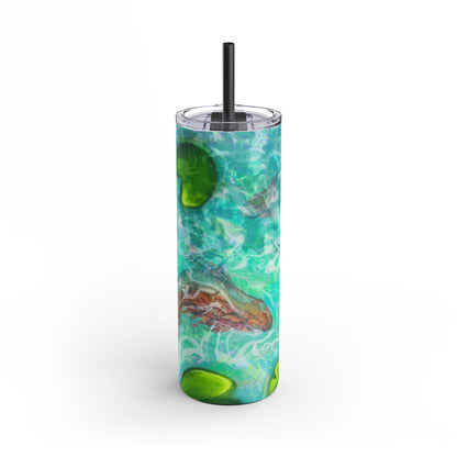 Skinny Tumbler with Abstract Water Design, Eco-Friendly Drinkware, Cool Gift for Her, Summer Vibes, Home & Office Decor, Lily Pads, Fish Pond