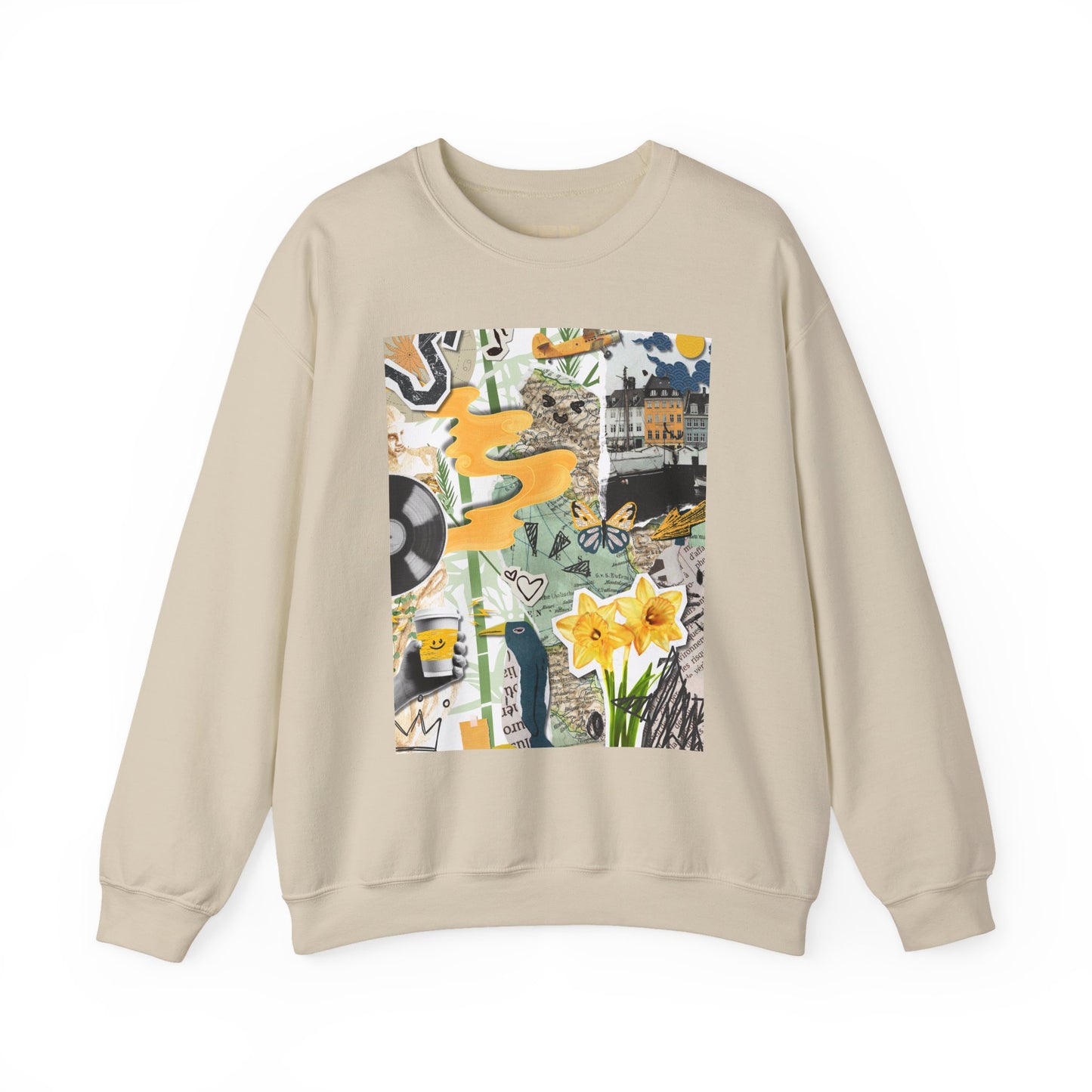Vibrant Art Sweatshirt for Creatives, Cozy Fall Layering, Gift for Artists, Unique Graphic Pullovers, Casual Everyday Wear, Abstract, Vintage, Collage, Crewneck, Cool Hoodies