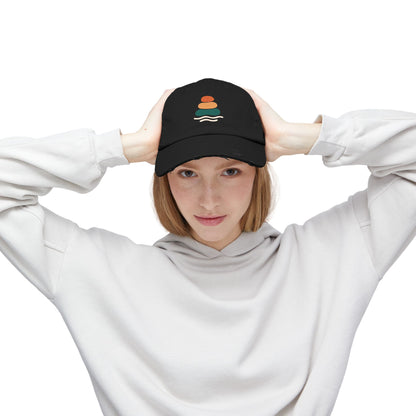 Unisex Distressed Cap with Peaceful Stones Design, Relaxed Vibe, Perfect for Casual Wear, Outdoor Adventures, Gifts for Friends, Beach Wear, Mindfulness Gifts, Serene Crewneck Sweatshirt