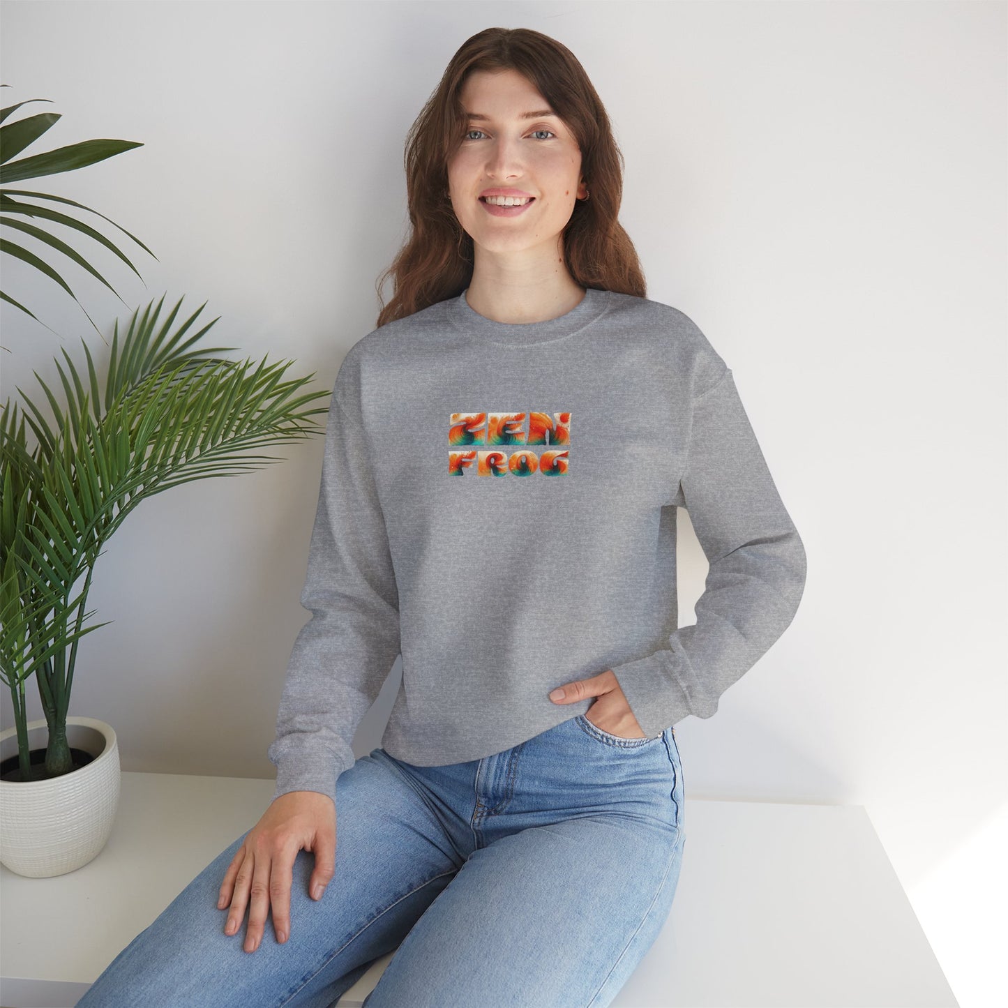 Zen Frog Crewneck Sweatshirt | Cozy Unisex Pullover for Relaxation, Ideal Gift for Nature Lovers, Perfect for Lounging and Casual Outings, Moon, Gift for Him, Gift for Her