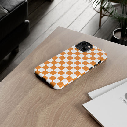 Orange Checkerboard Phone Case, Stylish Tough Cases for Protection, Gift for Friends, Trendy Cell Phone Accessories, Statement Tech Gear