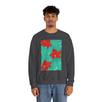 Colorful Fish Graphic Crewneck Sweatshirt, Cozy Unisex Sweater, Fun Graphic Top, Ideal Gift for Fish Lovers, Casual Everyday Wear, Comfy Goldfish Crewneck