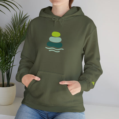 Serene Stacked Stones Hoodie, Unisex Sweatshirt for Mindfulness, Cozy Layer for Relaxation, Gift for Yoga Lovers, Perfect for Meditation