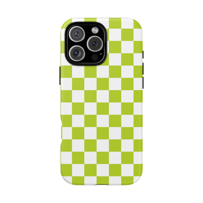 Lively Checker Pattern Phone Case | Tough Cases, Green Checkered Design, Unique Cell Phone Cover, Trendy Accessory, Gift Idea