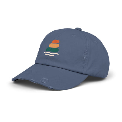 Unisex Distressed Cap with Peaceful Stones Design, Relaxed Vibe, Perfect for Casual Wear, Outdoor Adventures, Gifts for Friends, Beach Wear, Mindfulness Gifts, Serene Crewneck Sweatshirt